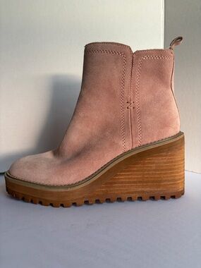 Zodiac Blush Pink Suede Lug Sole Ankle Booties